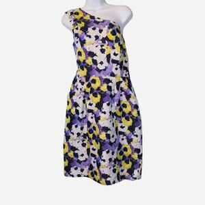 St. John Purple Floral One Shoulder Sheath Dress sz 10